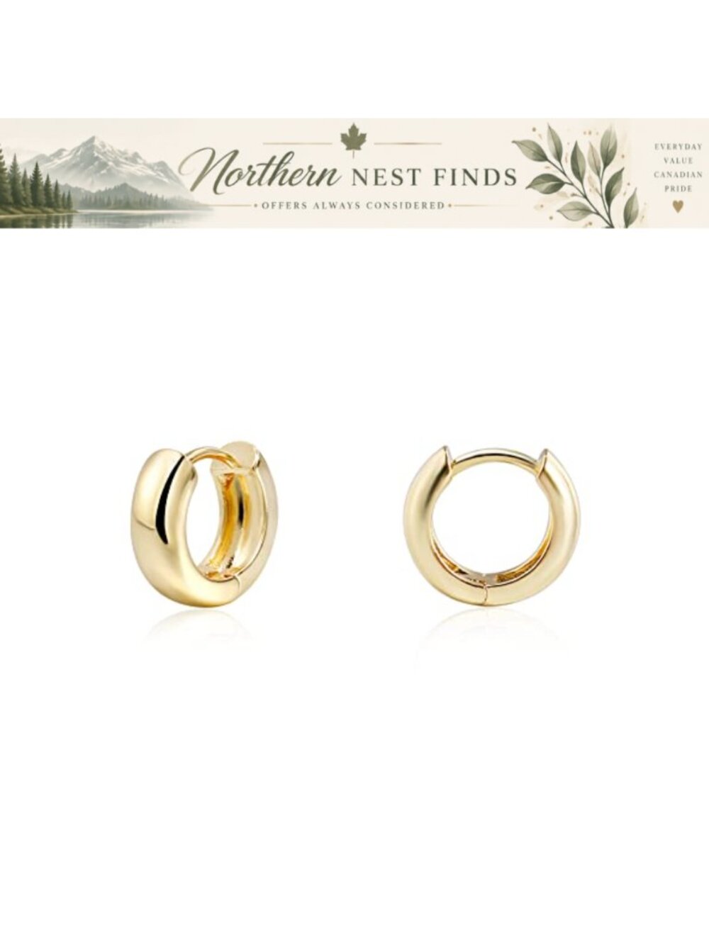 14K Gold Plated Brass Chunky Hoop Earrings Huggie Hoops for Women